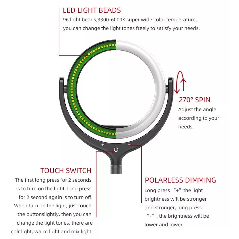 Trípode Telescópica de Anillo de luz LED + Soporte para Celular