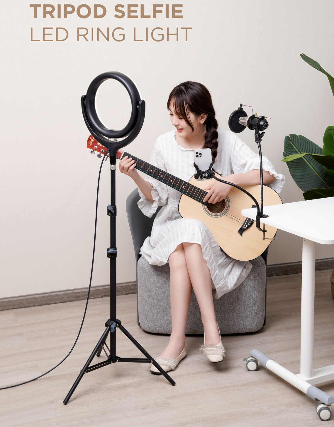 Trípode Telescópica de Anillo de luz LED + Soporte para Celular