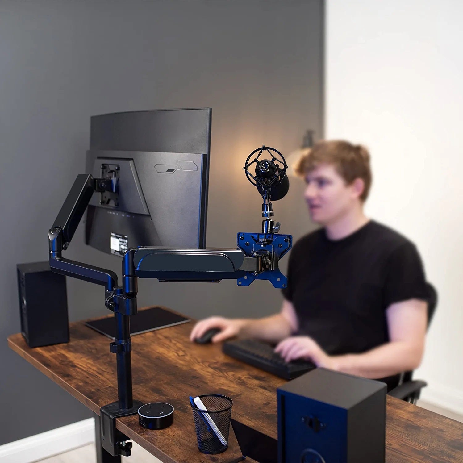 Soporte con Rosca 3/8 y 5/8 para Cámara web , Micrófono, Cámara Profesional, Aro de Luz - Fijación en Pared o Rack Vesa con brazo