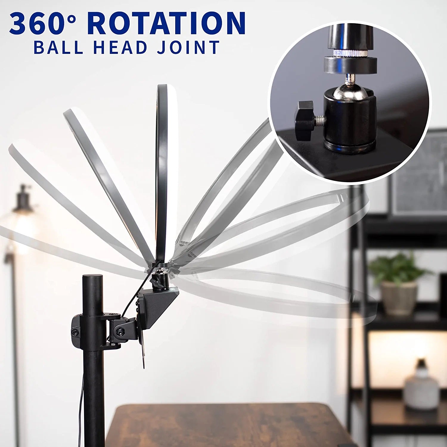 Soporte con Rosca 3/8 y 5/8 para Cámara web , Micrófono, Cámara Profesional, Aro de Luz - Fijación en Pared o Rack Vesa con brazo