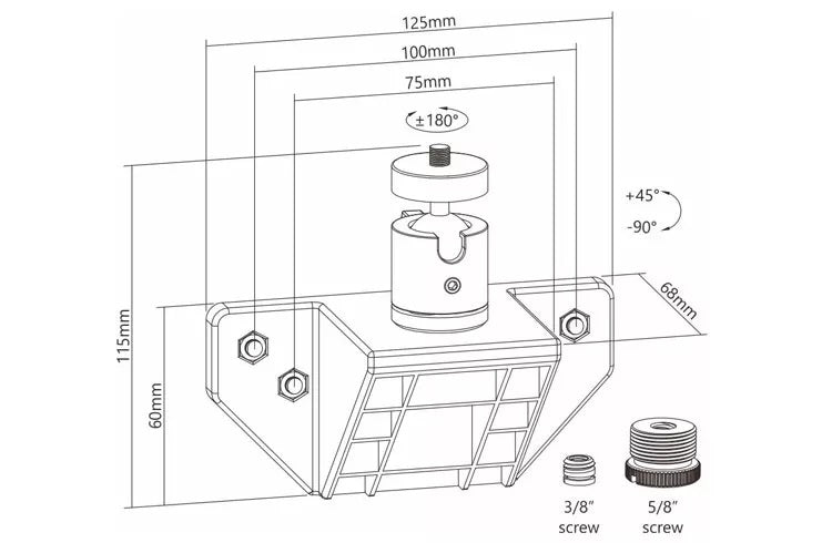 Soporte con Rosca 3/8 y 5/8 para Cámara web , Micrófono, Cámara Profesional, Aro de Luz - Fijación en Pared o Rack Vesa con brazo