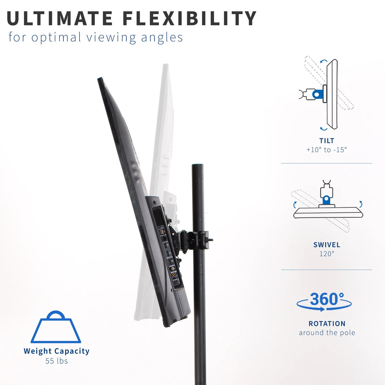 Rack con Montaje Tubo para TV 32 a 55 Pulg / VESA Max 400x400mm / Carga 25 kg