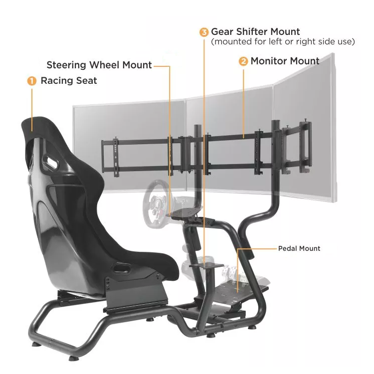 Butaca simulador PLAYSEAT Cabina para vídeo juegos de carreras para 3 pantallas 24 a 32 Pulg con Seguro Antirrobo