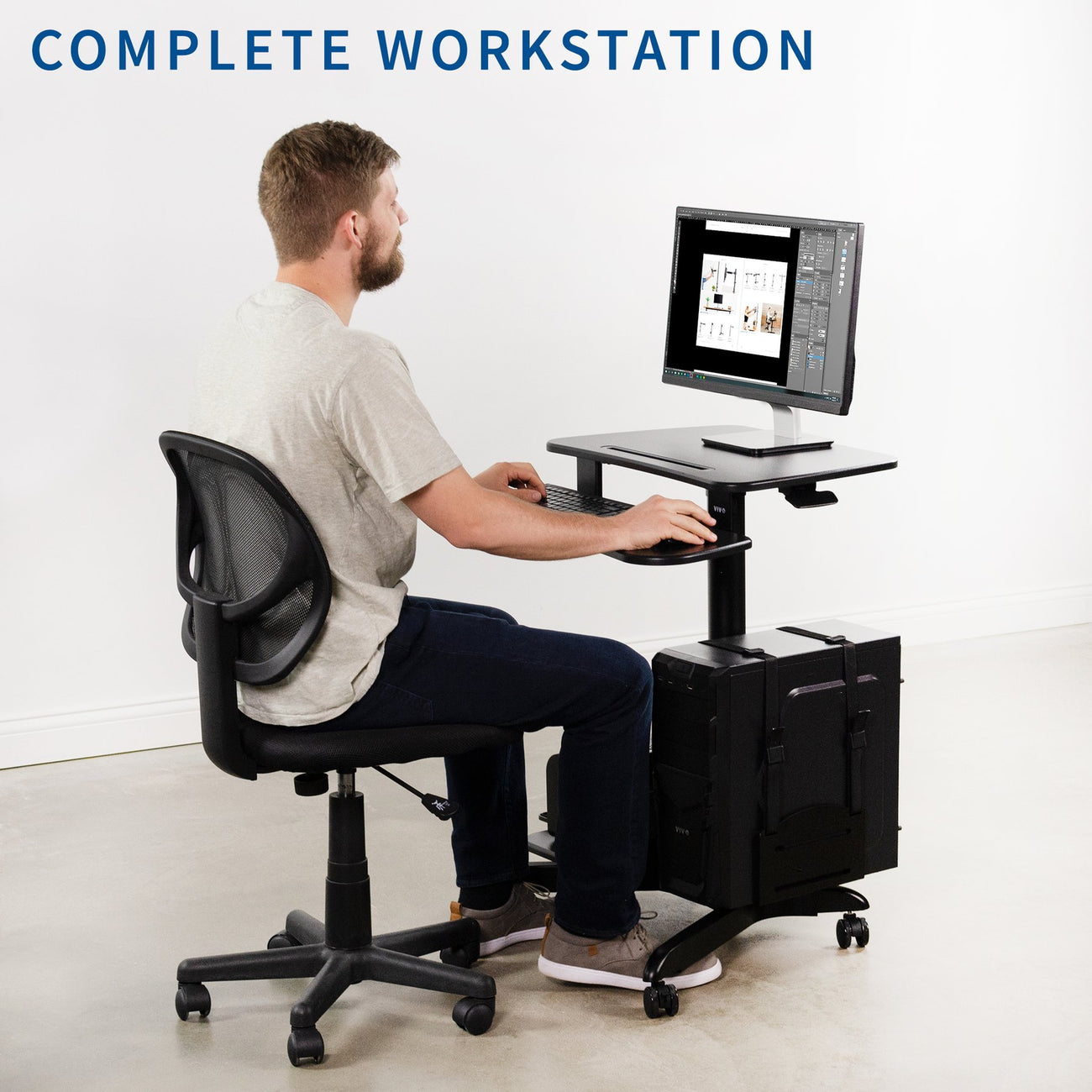 Estación Mesa De Trabajo Móvil para Monitor, Teclado, Impresora y CPU / Altura regulable