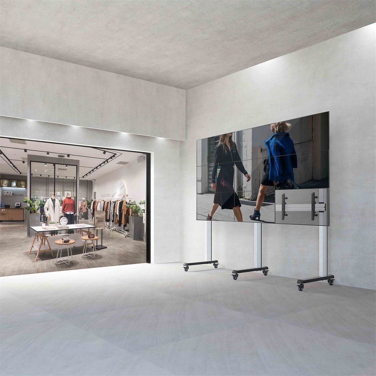 Pedestal con Ruedas Videowall 3x3 para 9 Pantallas / VESA Max 600x400mm / Carga 50 kg