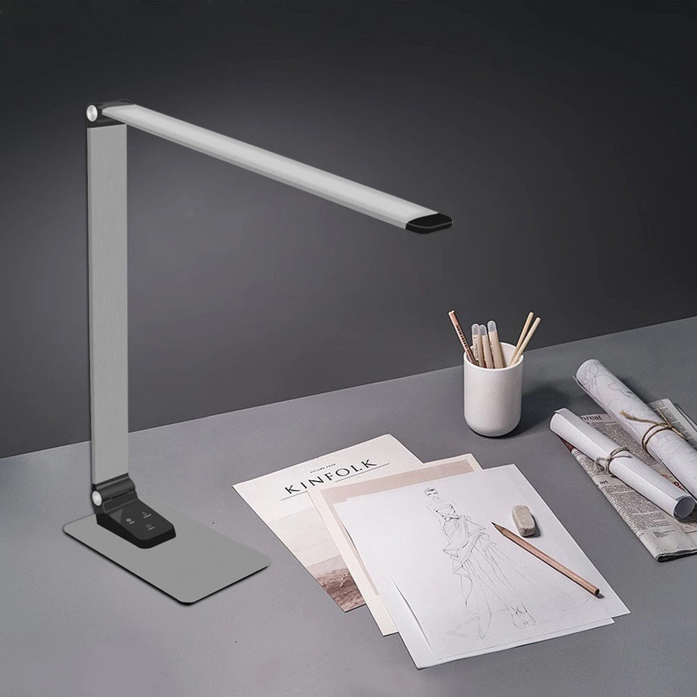 Lámpara Led Touch de Escritorio de Aluminio con Puerto USB - Plateado