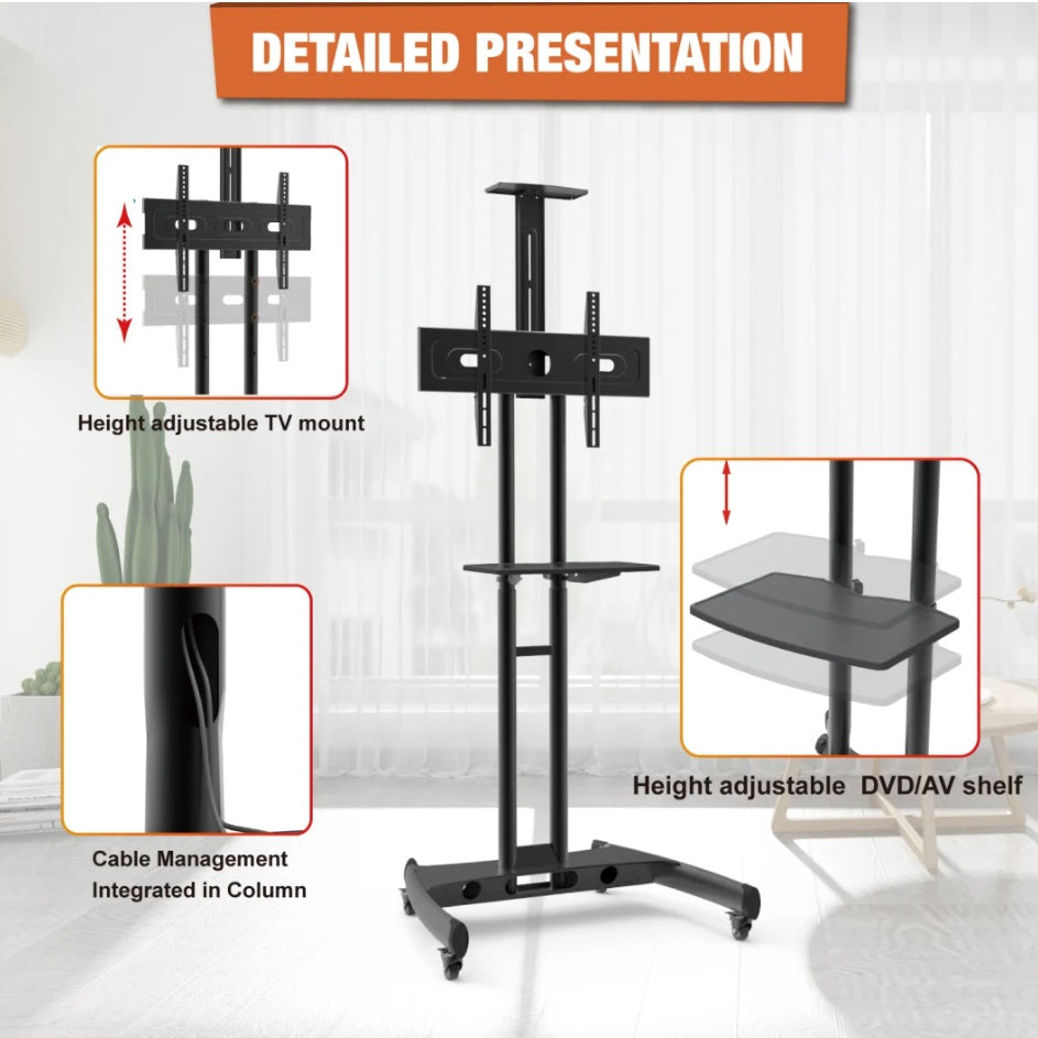 Pedestal con Ruedas para TV 32 a 70 Pulg / VESA Max 600x400mm / Carga 45.5 kg