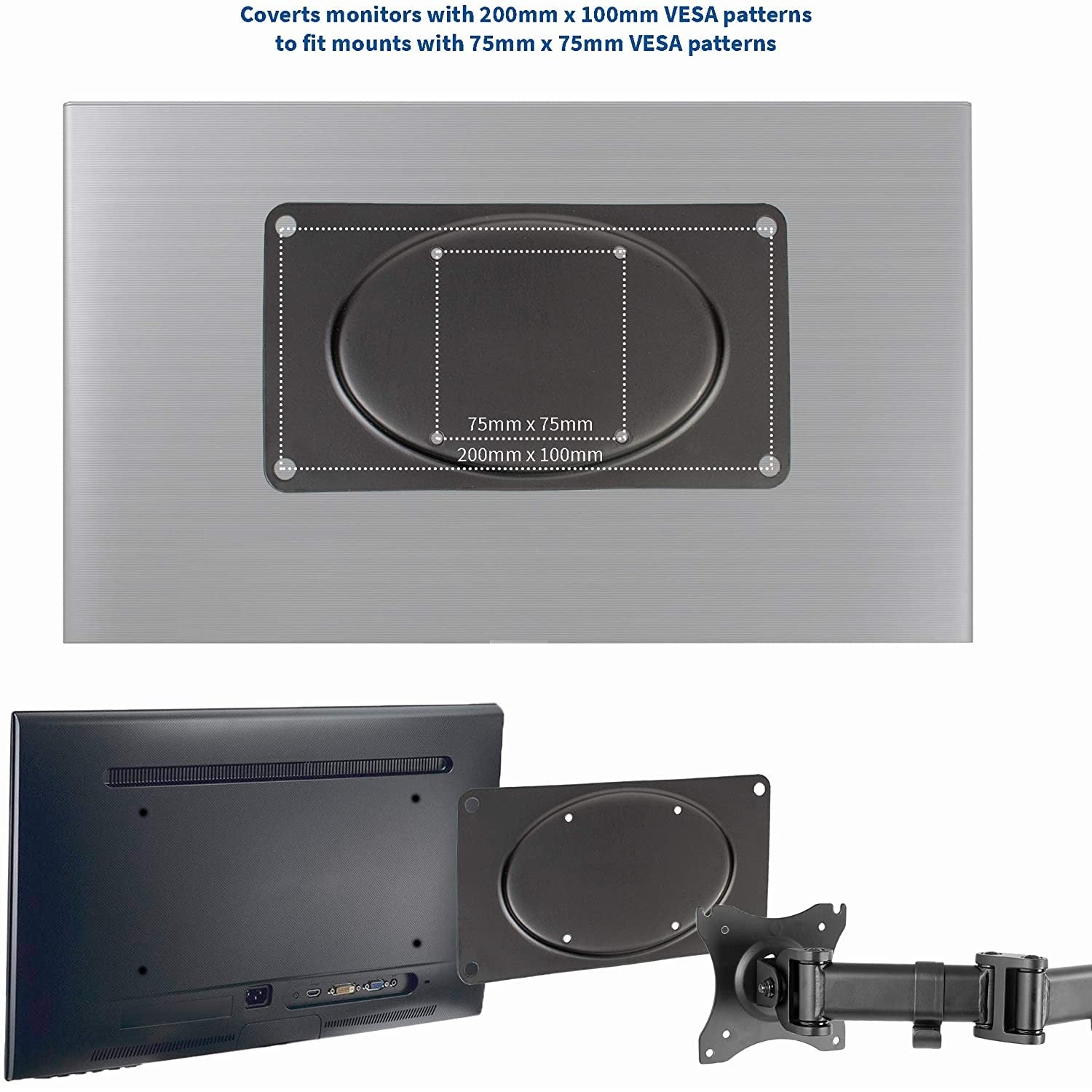 Adaptador Extensión Convierte Vesa 75x75 a 200x100mm para TV y Monitores de 32 a 42 Pulg