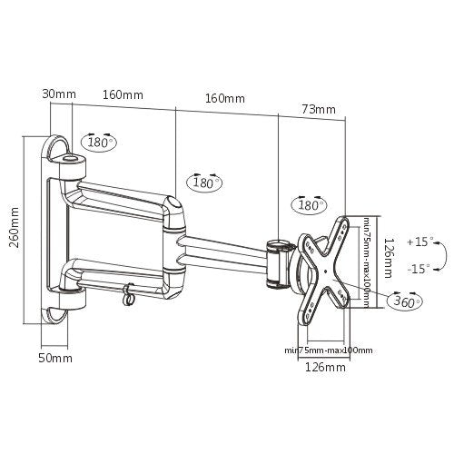 Rack Soporte Giratorio de Pared para Monitor 13 a 27 Pulg