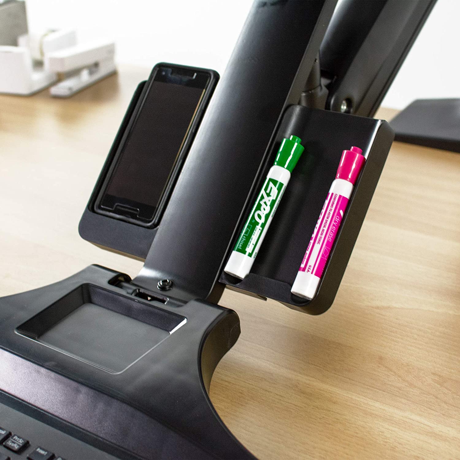 Rack Soporte Doble con Teclado de Escritorio para 2 Monitores 17 a 27 Pulg / Puerto USB / Trabaje parado o sentado