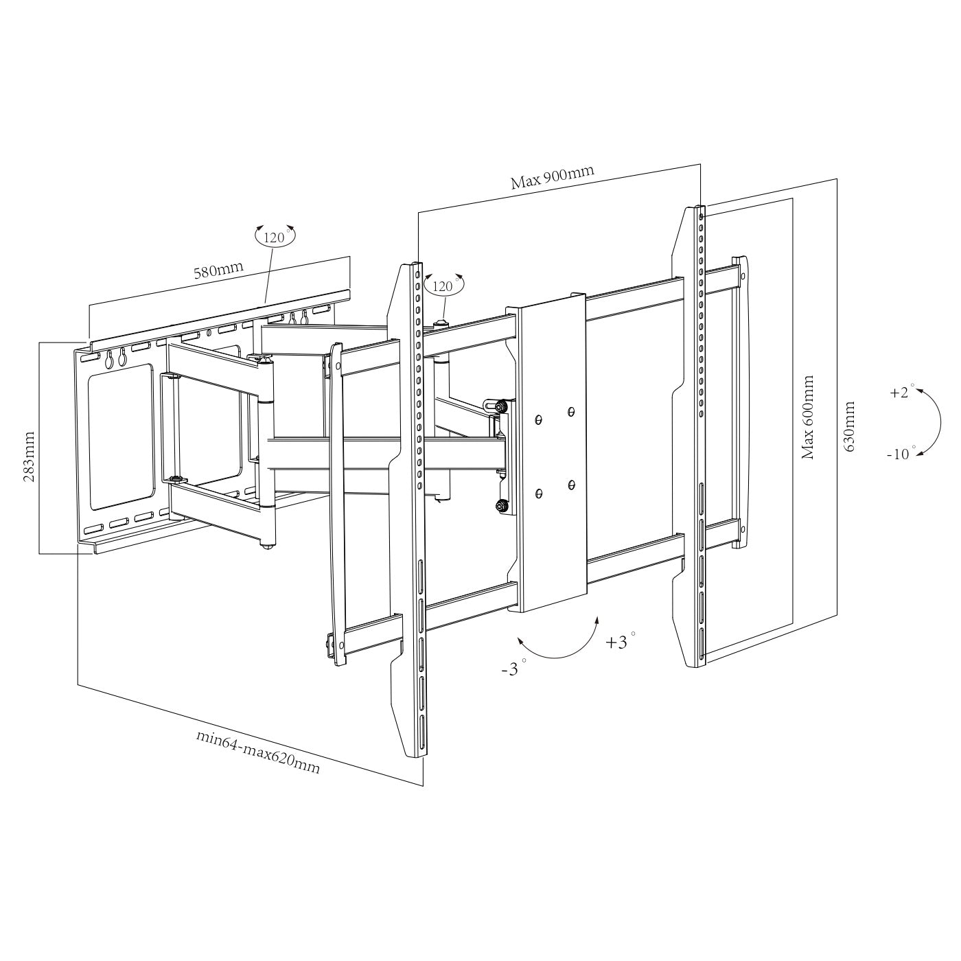 Rack Giratorio con Doble Brazo Articulado TV 65 a 98 Pulg / VESA max 900x600mm / Carga 75 kg