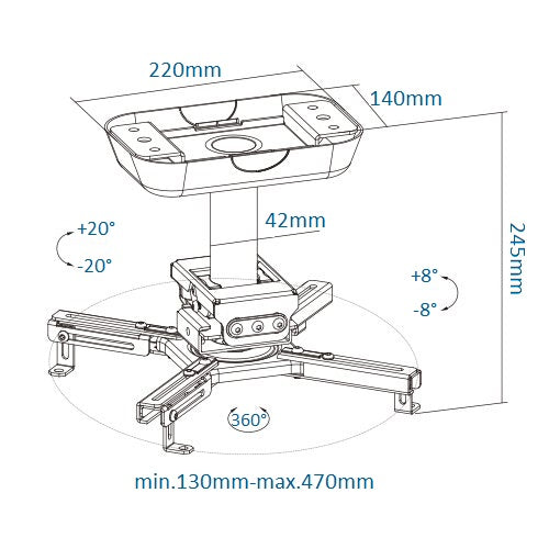 Rack Soporte para Proyector Pesado para Techo / Altura 24 cm