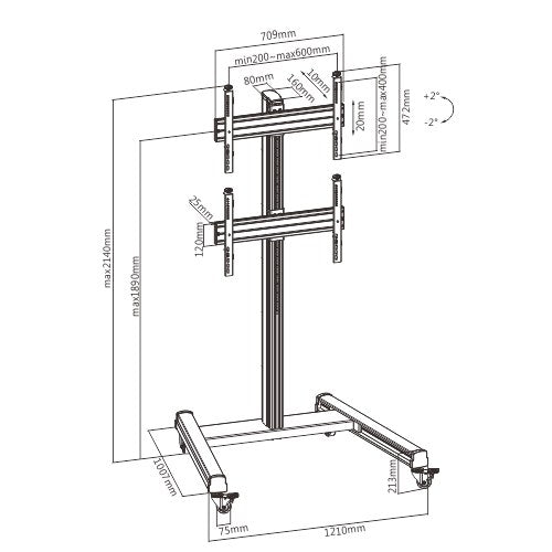 Pedestal para Doble Pantalla TV 40 a 65 pulg / VESA Max 600x400mm / Carga 50 kg