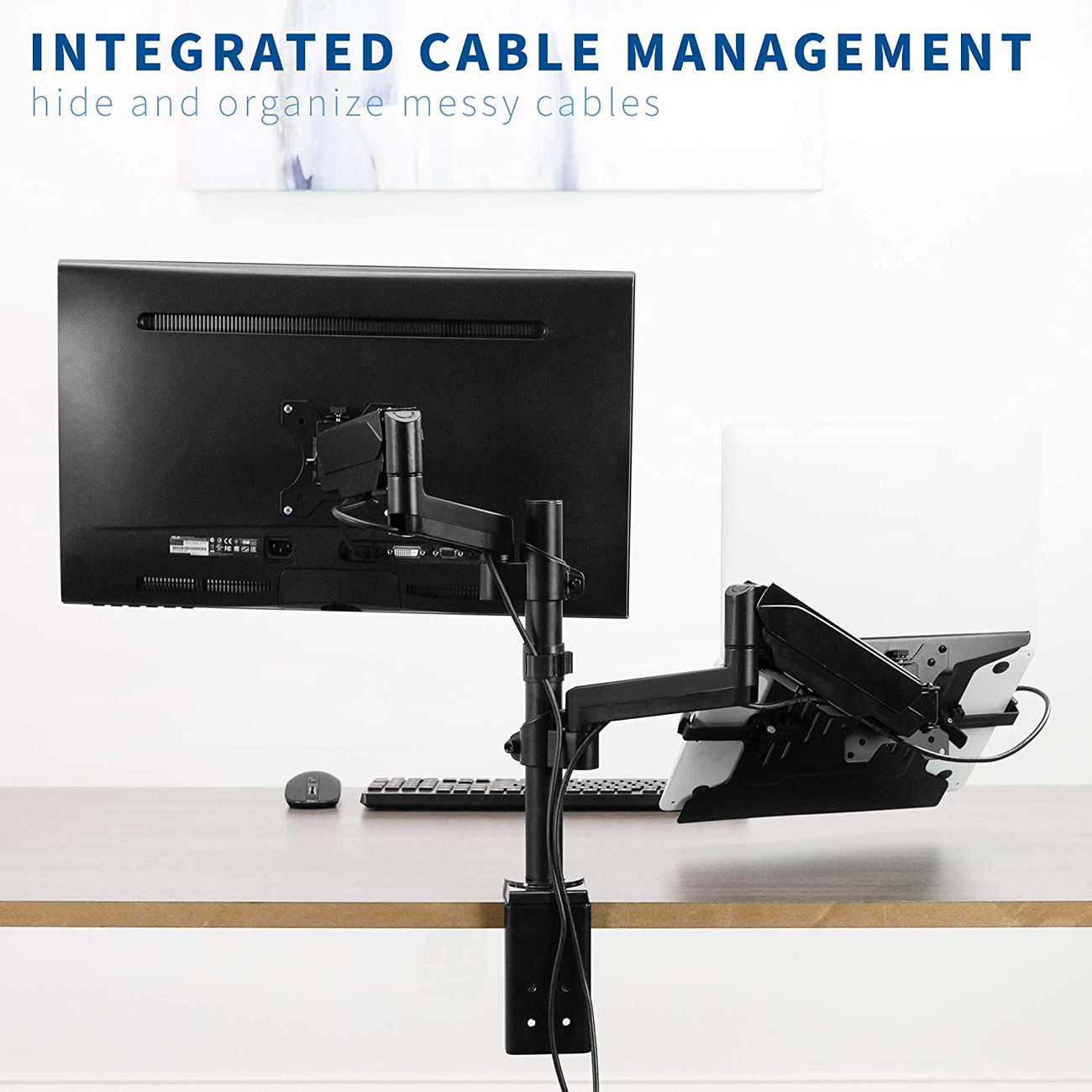 Rack Soporte Doble Brazo con Gas Spring de Escritorio para Laptop 10 a 15.6 Pulg y Monitor 17 a 32 Pulg