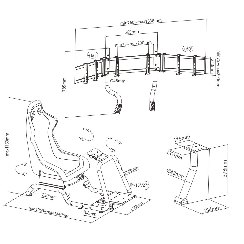 Butaca simulador PLAYSEAT Cabina para vídeo juegos de carreras para 3 pantallas 24 a 32 Pulg con Seguro Antirrobo