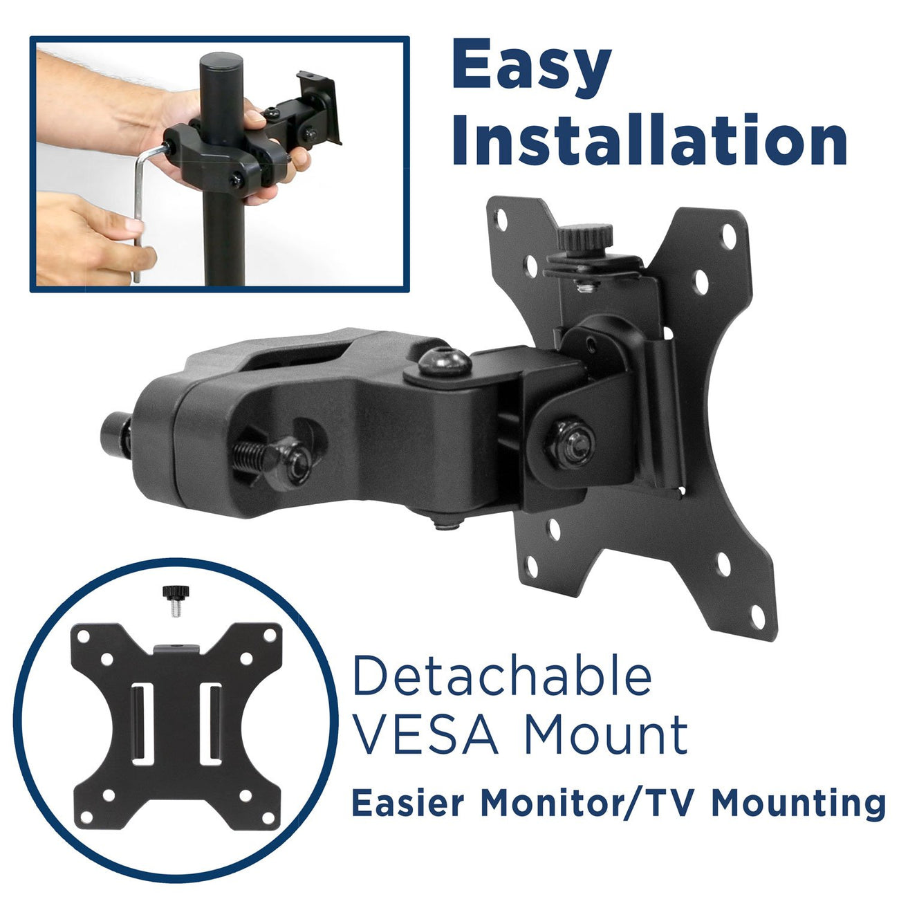 Soporte con Abrazadera para Monitor 17 a 32 Pulg Montaje en Poste, Tubo Tubular