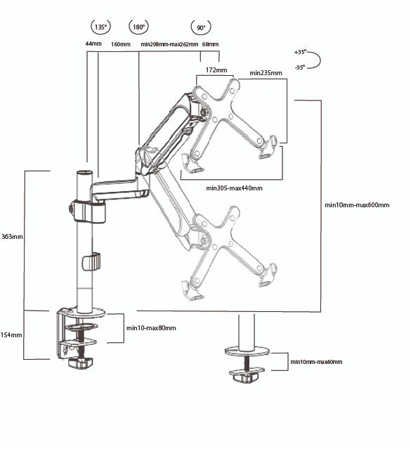 Rack Soporte de Escritorio para Laptop hasta 11 a 15.6 Pulg / Gas Spring Hidraulico