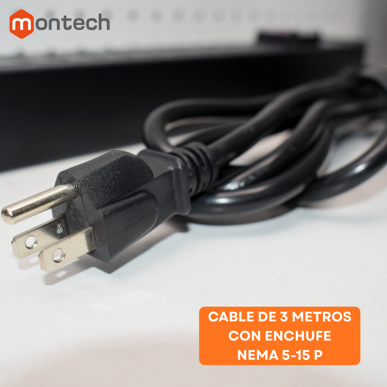 PDU Power Rack tomacorriente 8 tomas Nema 5-15R / Enchufe Nema 5-15P  / Cable 3Mt x 16AWG