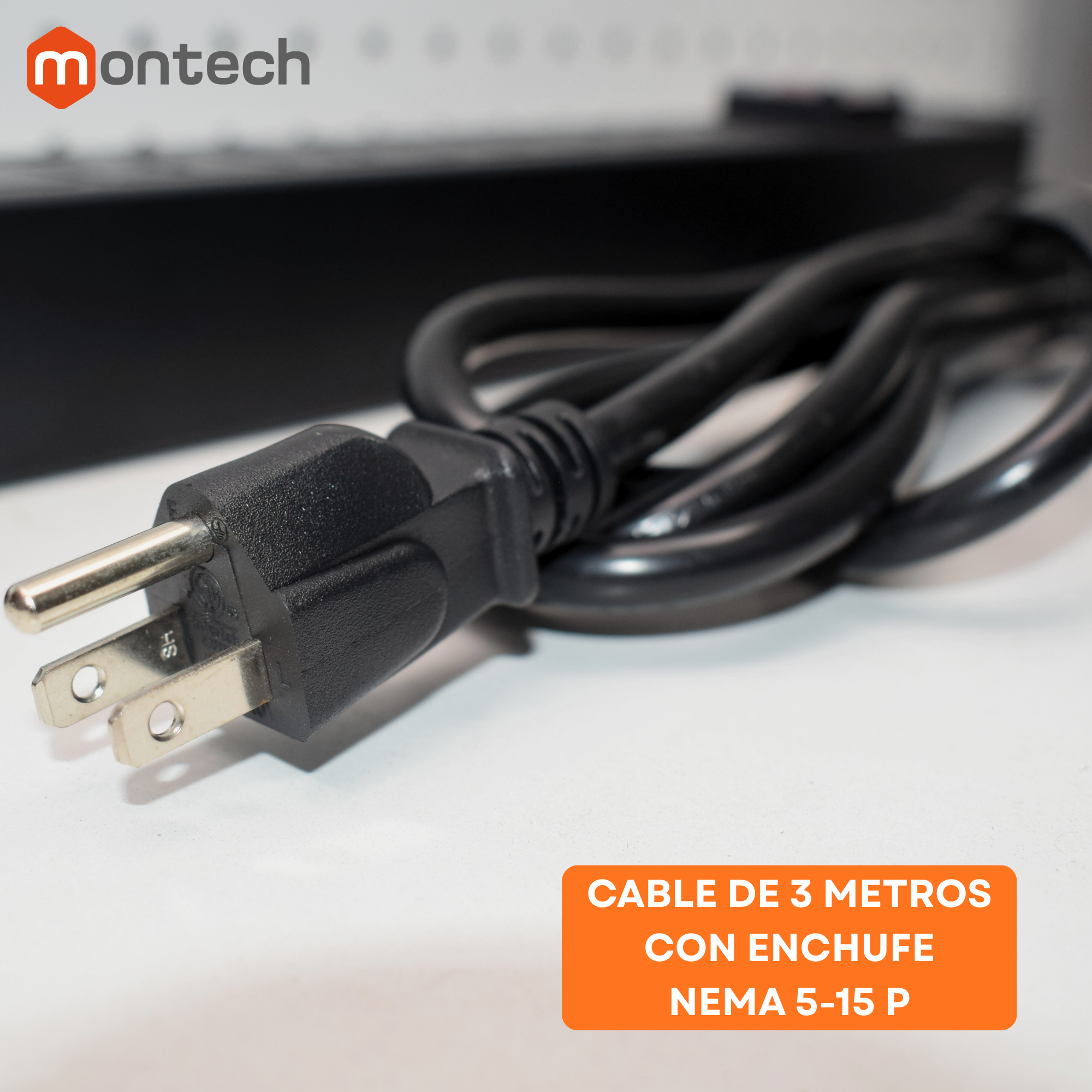 PDU Power Rack tomacorriente 8 tomas Nema 5-15R / Enchufe Nema 5-15P  / Cable 3Mt x 16AWG