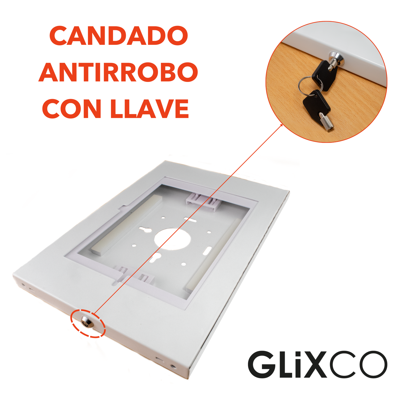 Soporte seguridad Enclosure con Llave para Tablet iPad 9.7 a 11 Pulg