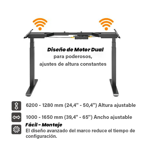 Escritorio Eléctrico + Tablero Melamina 150 x 71 cm Espesor 25mm / Doble Motor / Carga 125 kg /Altura Regulable para trabajar Sentado y Parado