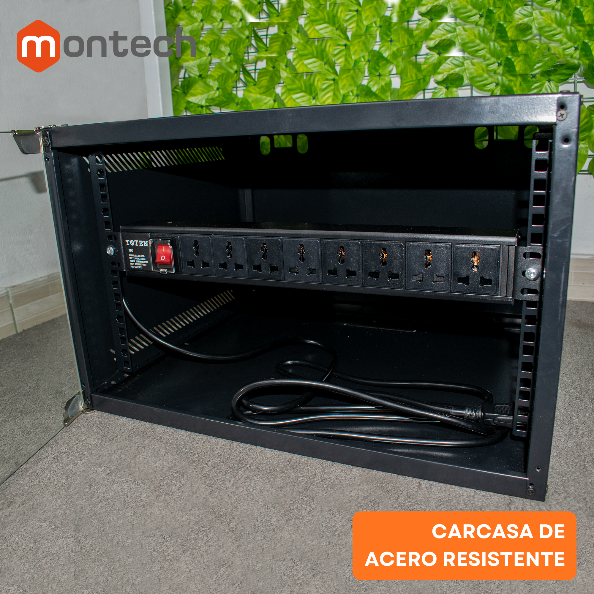 PDU Power Rack tomacorriente 8 tomas Nema 5-15R / Enchufe Nema 5-15P  / Cable 3Mt x 16AWG