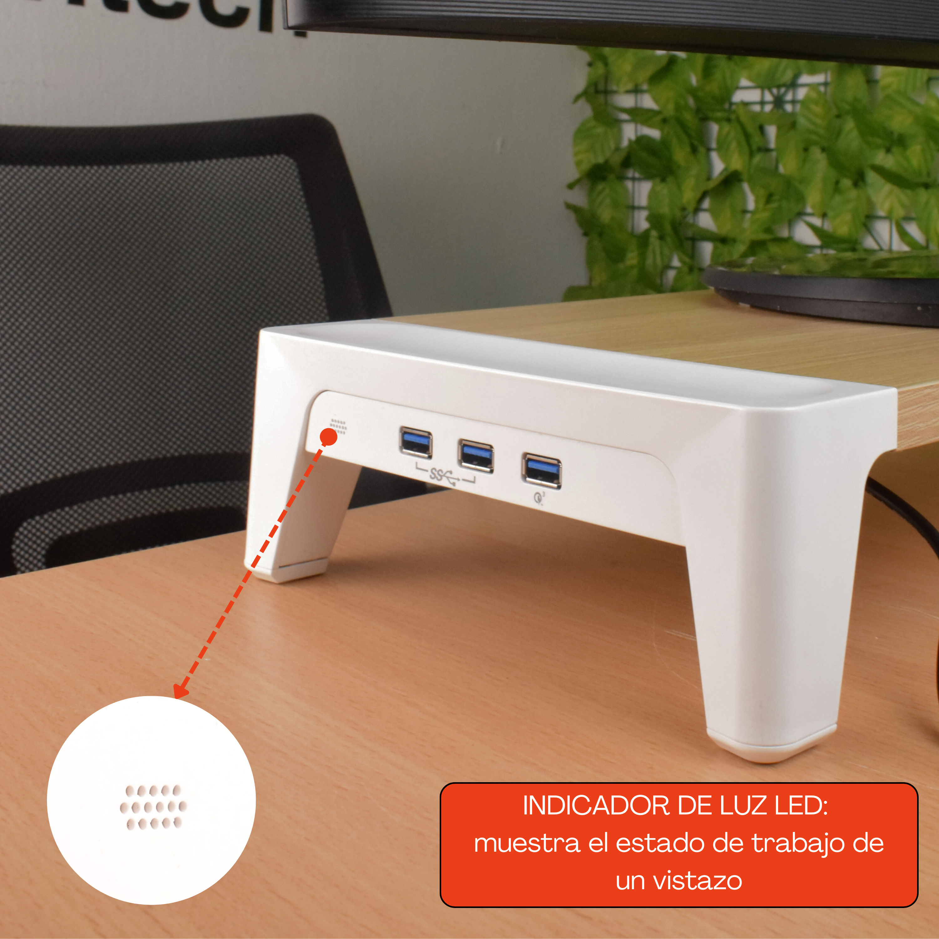 Soporte Elevador con Puerto USB 3.0 para Monitor 17 a 32 Pulg