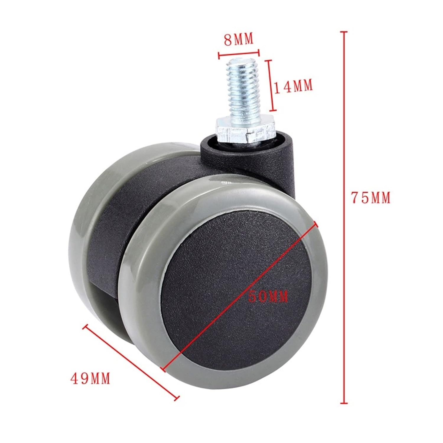 Rueda Garrucha  2 " Pulg / Perno M8 y freno (x4)