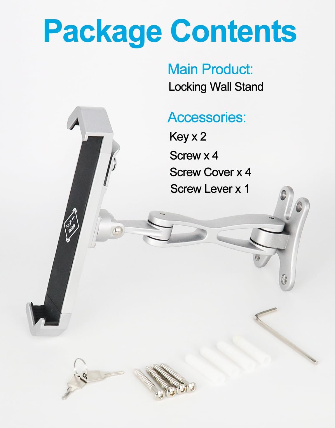 Soporte Tablet Pared Antirrobo, Soporte Tableta de Brazo Articulado Resistente con Candado de Seguridad, para iPad Pro Air Mini, Galaxy, Surface, Tabletas 7-11