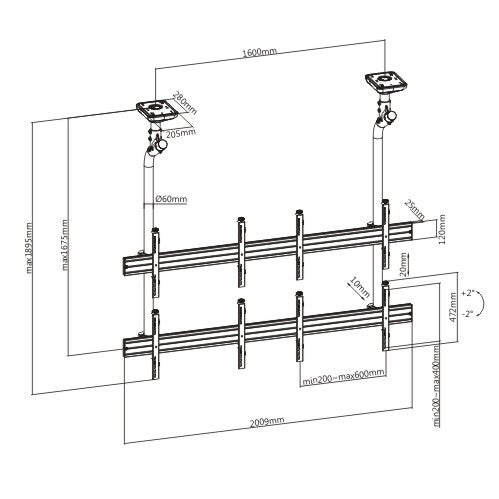 SOPORTE DE TECHO PARA VIDEOWALL DE 4 PANTALLAS 45 a 55 Pulg