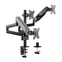 RACK CON TRIPLE BRAZO GAS SPRING PARA 3 MONITORES DE 17 A 27 PULG -MONTADO EN POSTE
