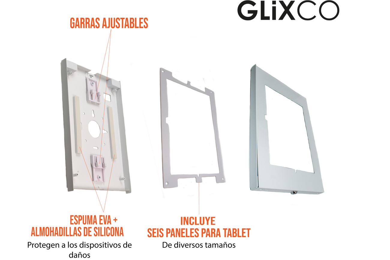 Soporte seguridad Enclosure con Llave para Tablet iPad 9.7 a 11 Pulg