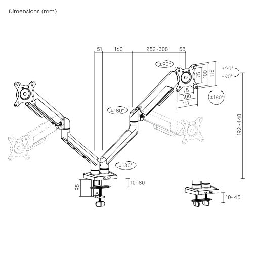 Rack Soporte con Gas Spring de Escritorio para Monitor de 17 a 40 Pulg