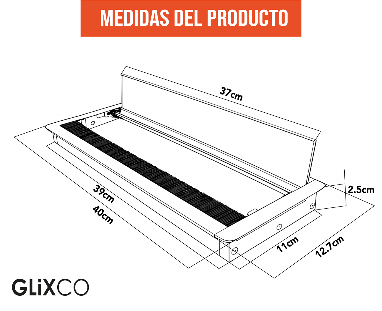 Tapa Pasacables de Aluminio con Cierre Lento (Largo 40 x Anch 12.7 cm)