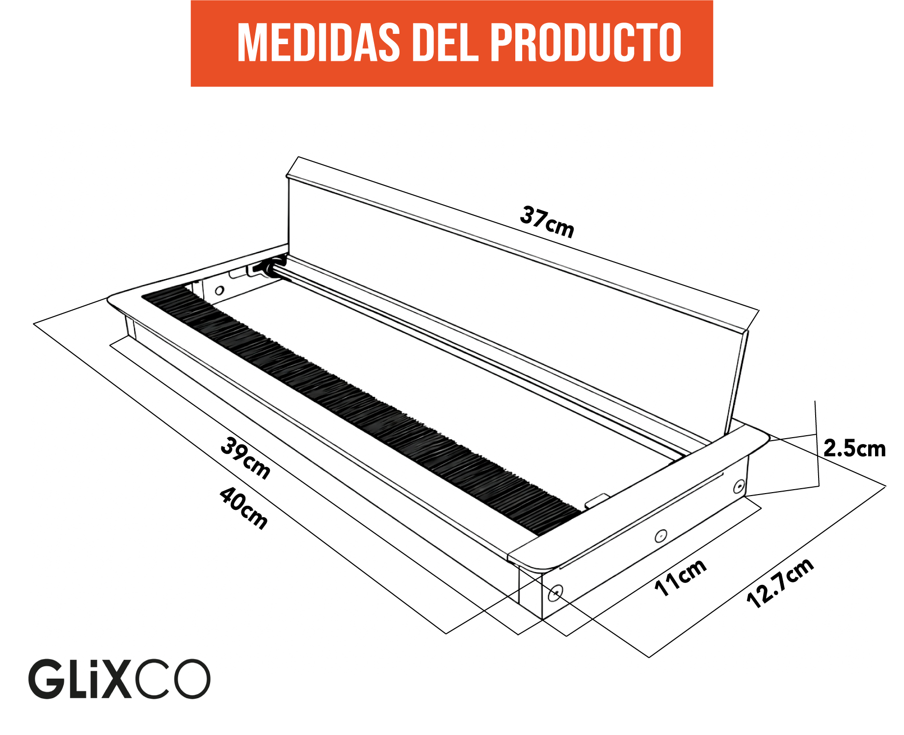 Tapa Pasacables de Aluminio con Cierre Lento (Largo 40 x Anch 12.7 cm)