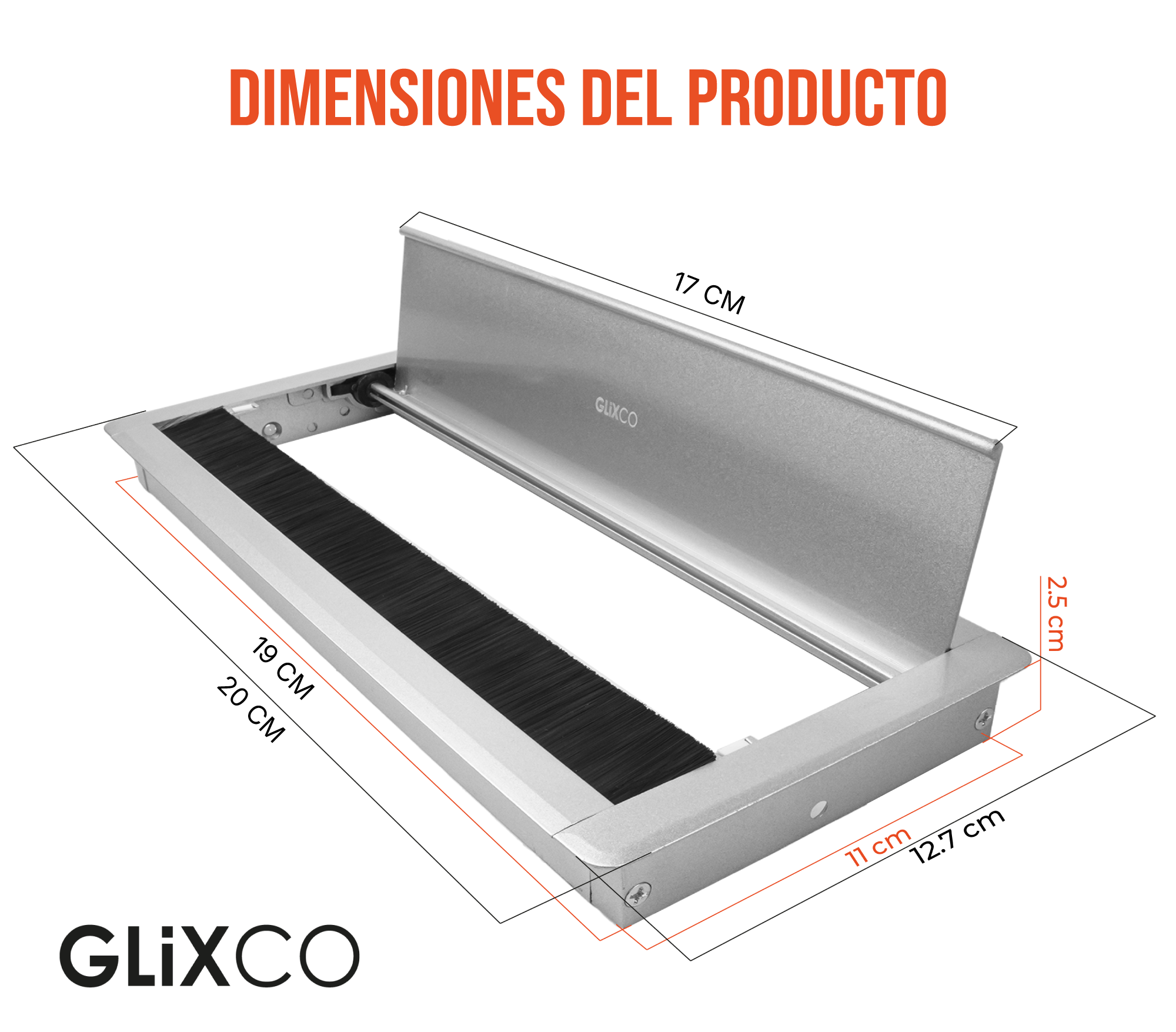 Tapa Pasacables de Aluminio con Cierre Lento (Largo 20 x  Anch 12.7 cm)