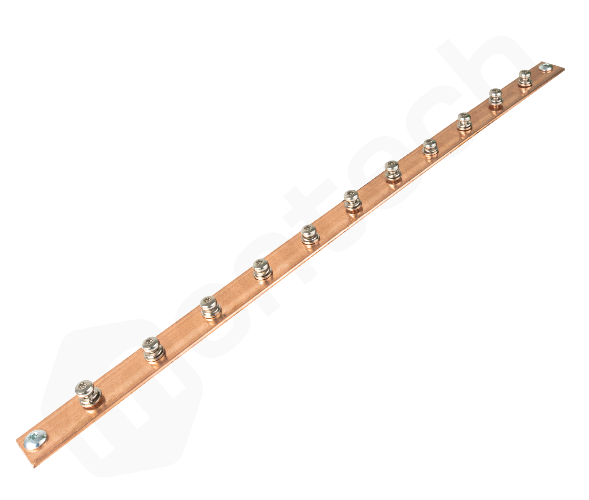 Barra de cobre Perforado de 1 RU / 19" (48cm) con 11 pernos M6 para Cables a Tierra