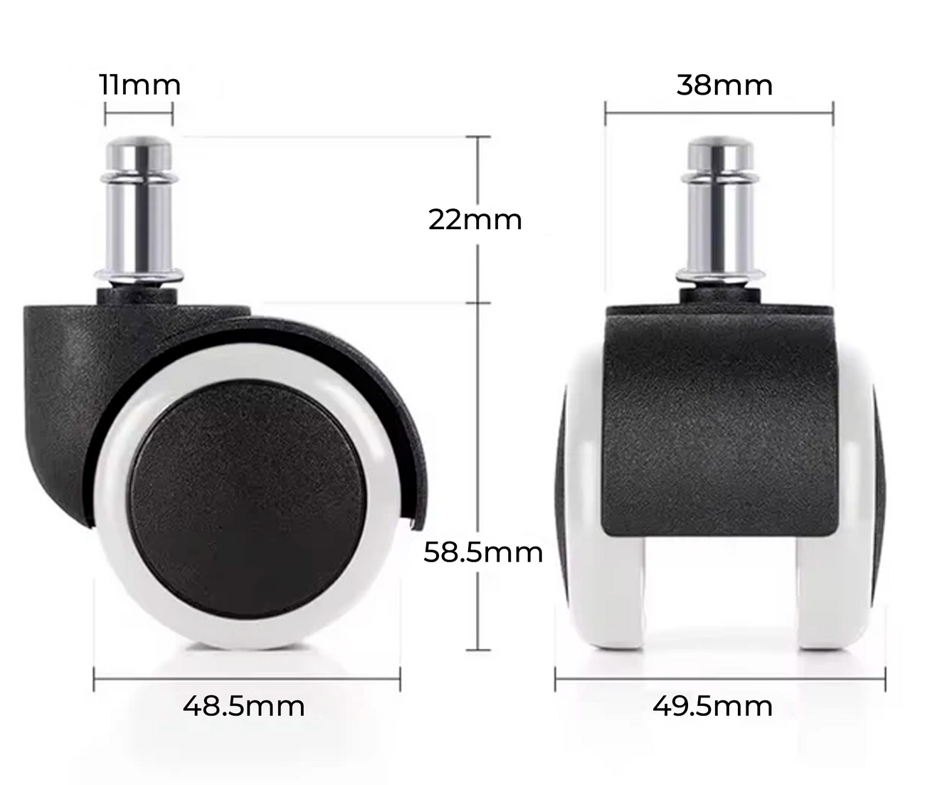 Rueda Garrucha para Silla Giratoria Nylon Poliuretano / Diametro Rueda 2