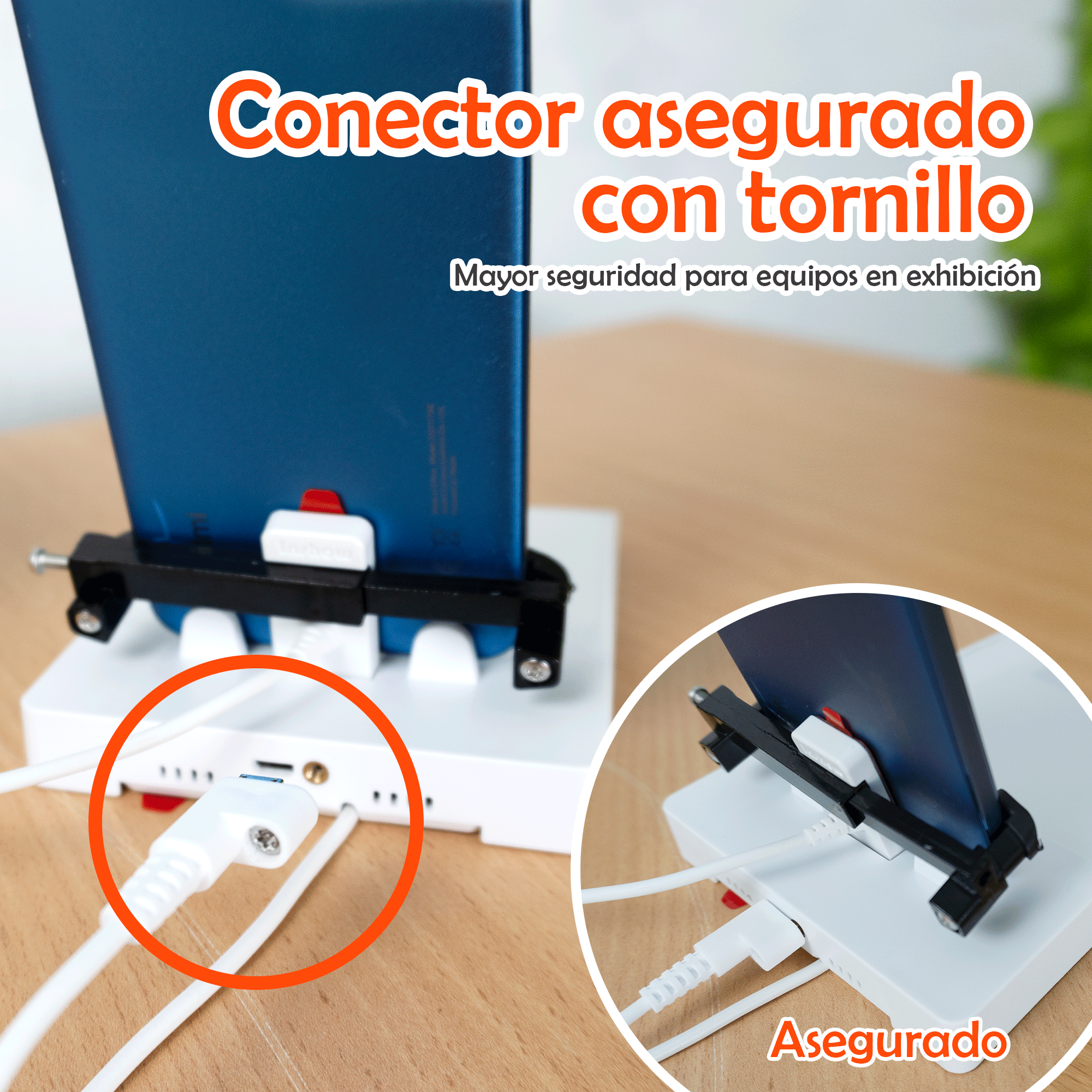 Soporte antirrobo con alarma para exhibición de celulares con etiqueta de precio