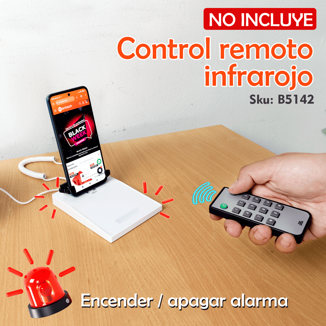 Soporte antirrobo con alarma para exhibición de celulares con etiqueta de precio