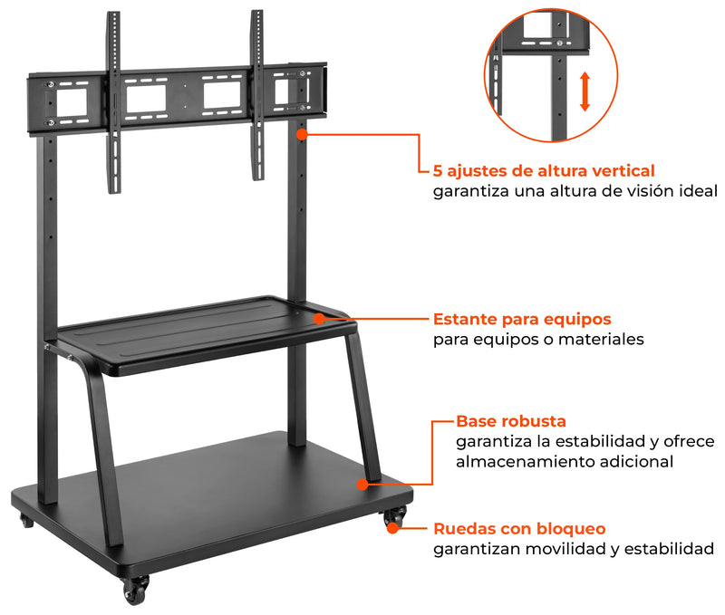 Pedestal Ultra Pesado para TV Pantalla Interactiva 55 a 100 Pulg / VESA Max 1000x600mm / Carga 150 kg