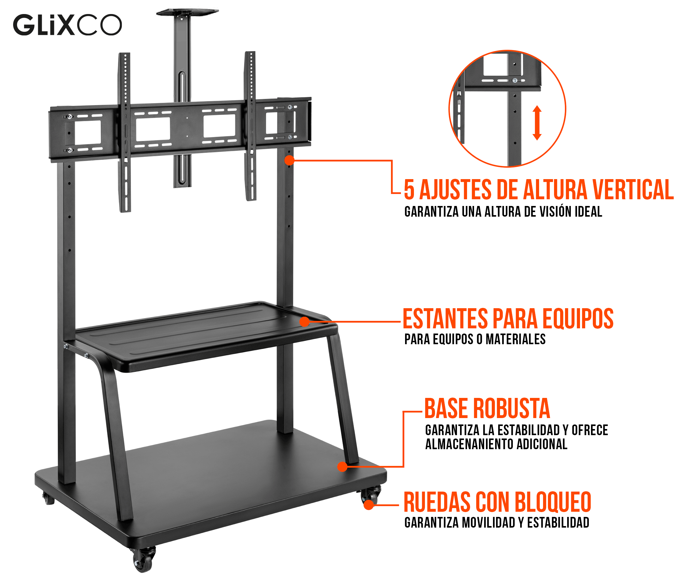 Pedestal Ultra Pesado para TV Pantalla Interactiva 55 a 100 Pulg / Carga 150 kg / VESA Max 1100x600mm