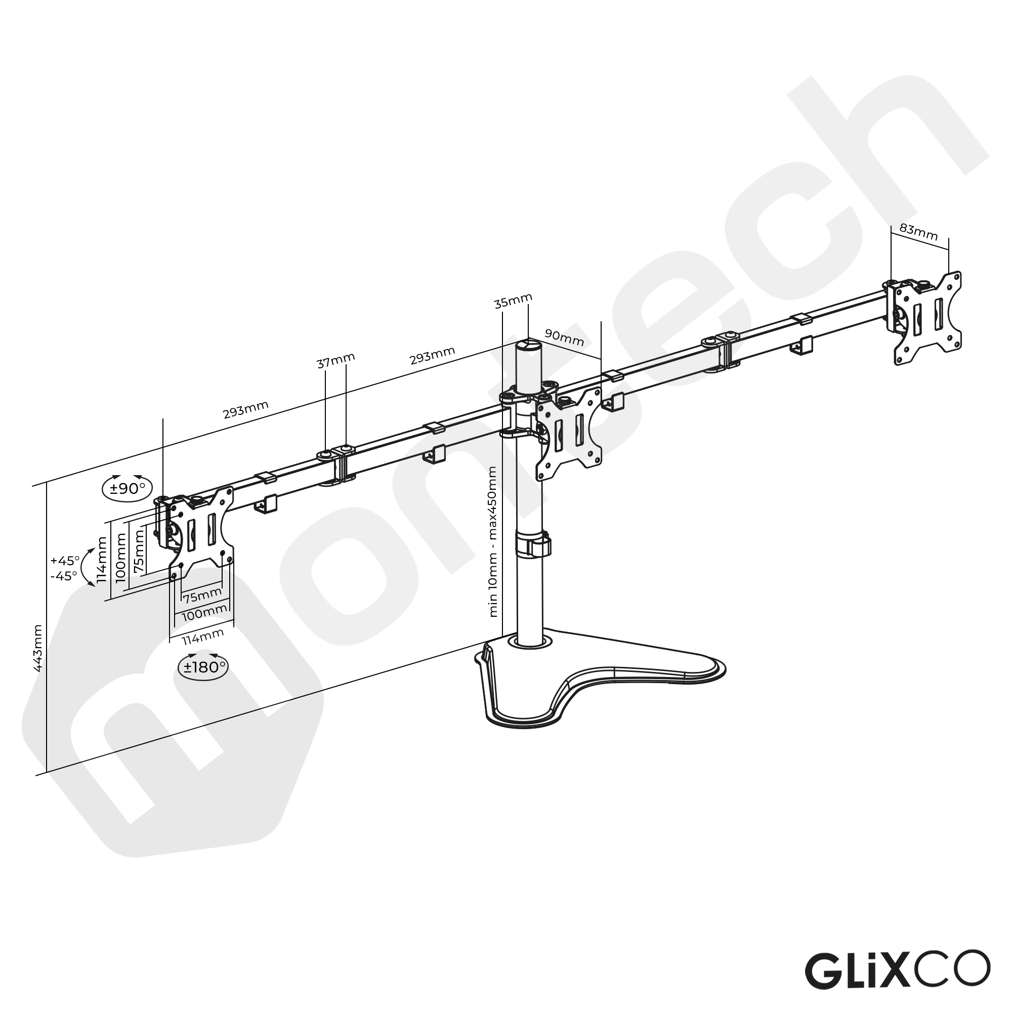 Rack Soporte Triple con Base de Escritorio para 3 Monitores 13 a 27 Pulg