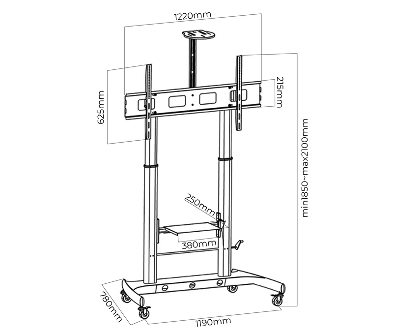 Pedestal con Rueda para TV 60 a 100 Pulg  / VESA Max 1200x600mm / Carga 100 kg