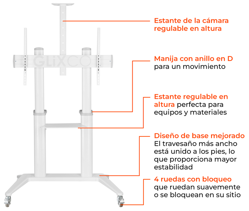 Pedestal con Ruedas para TV 70 a 120 Pulg / VESA Max 1000x600mm / Carga 140 kg