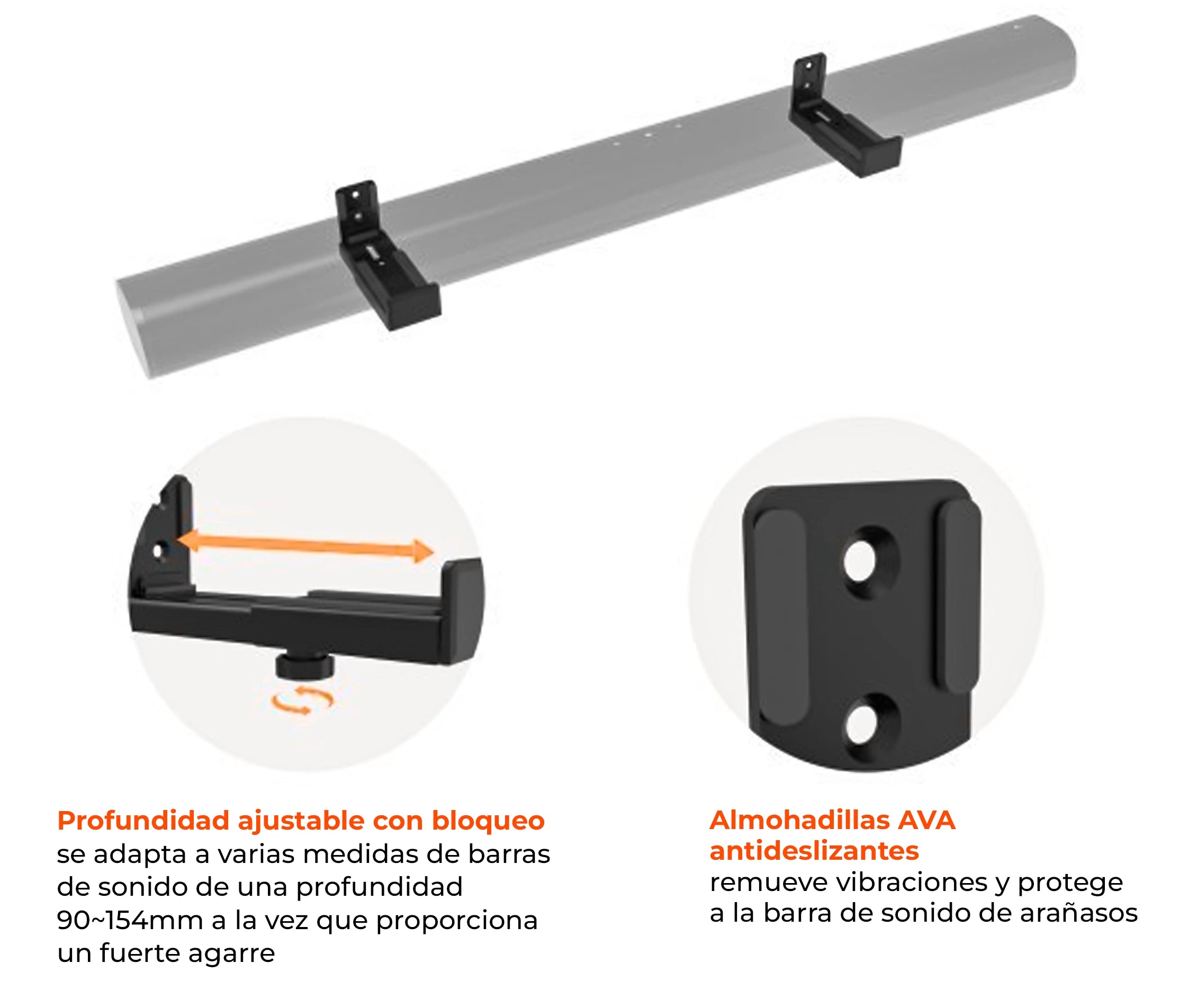 Rack Soporte de Pared para Barra de Sonido y Parlante - Regulable 9cm a 15cm (PAR)
