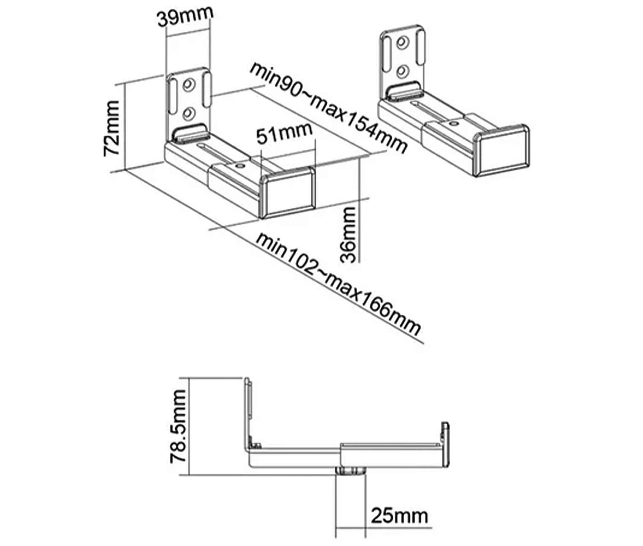 Rack Soporte de Pared para Barra de Sonido y Parlante - Regulable 9cm a 15cm (PAR)