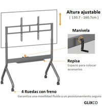 Rack Pedestal con Manivela  TV 60 a 110 PULG / Vesa Max 1200X600MM / Carga 120 KG - GRIS