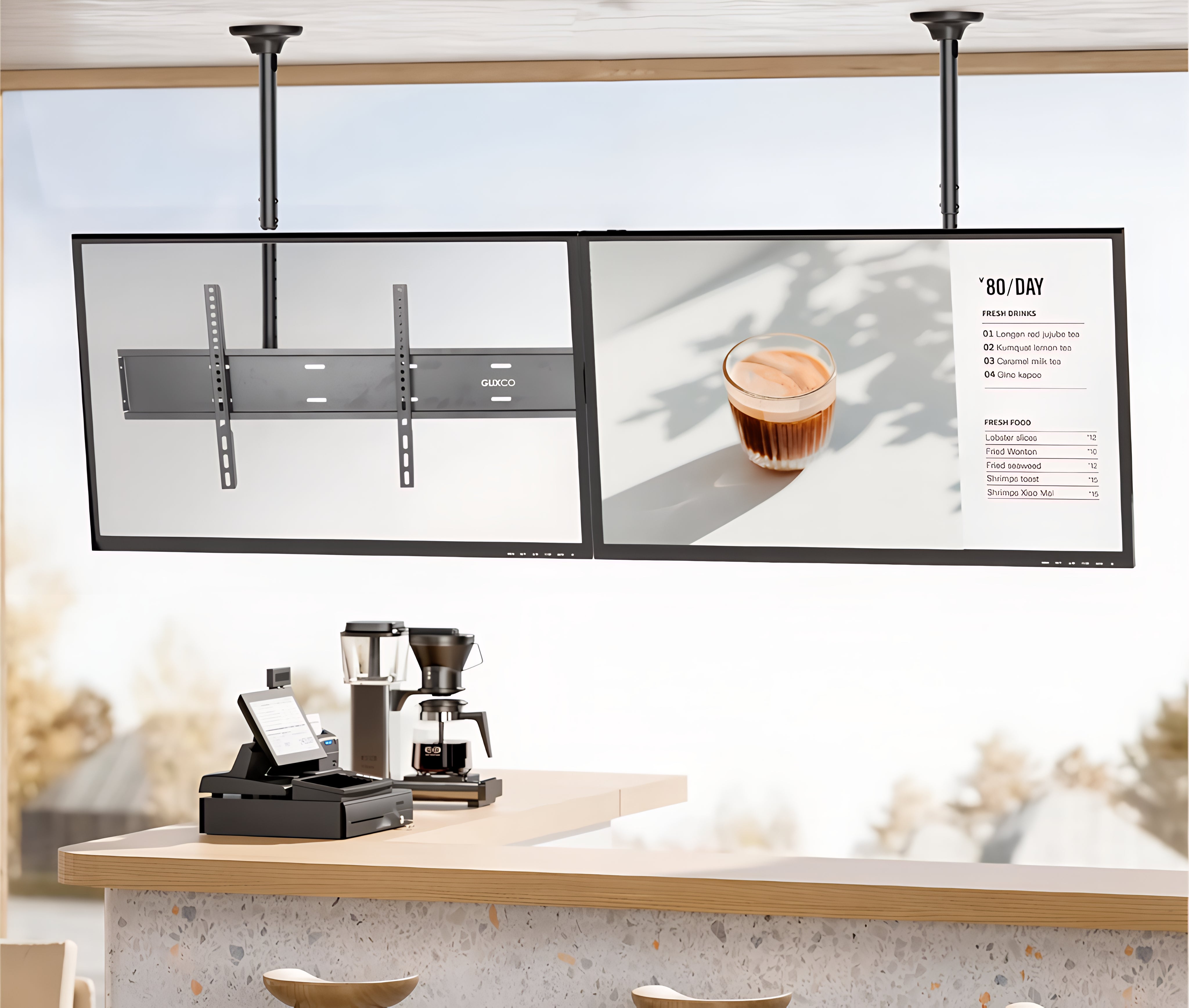 Soporte Techo Videowall 1x2 doble TV 49 a 55 Pulg / Alt Regulable 56 a 91 cm / 200 cm / VESA Max 600x400mm