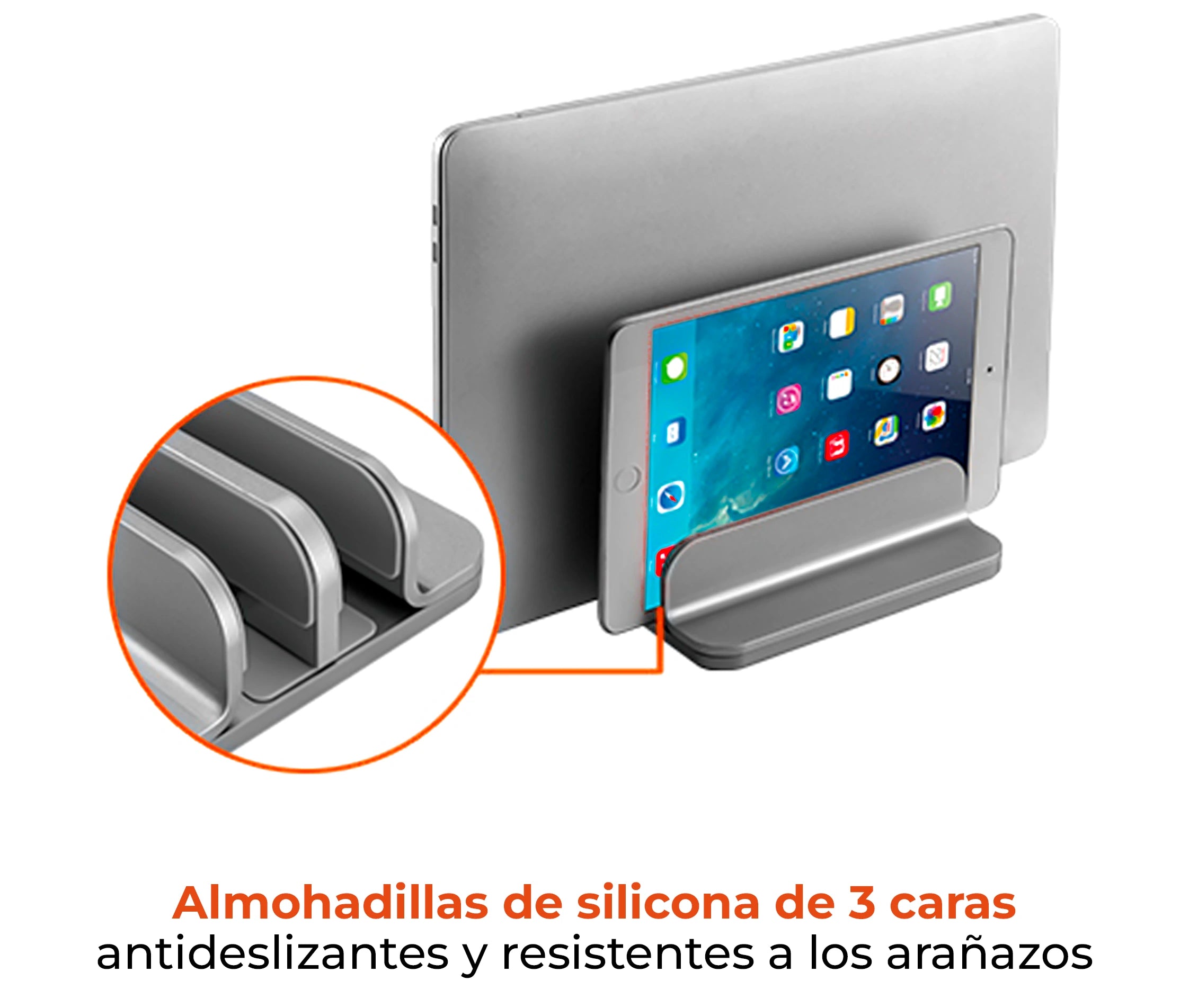 Soporte Vertical de Aluminio Doble para Laptop y Tablet  / Ancho Ajustable